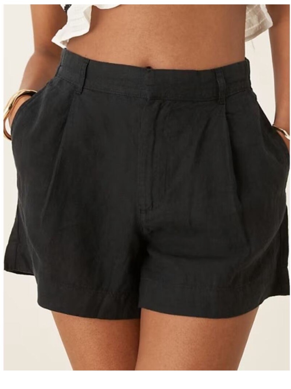 Abercrombie Sloane Linen Shorts Size 27 4 Black High Rise Tailored